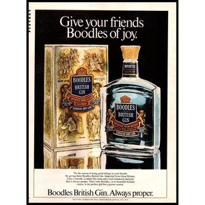 1982 Boodles of Joy British Gin Vintage Print Ad Christmas Holiday Wall Art
